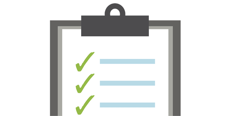 Clipboard with writing and ticks