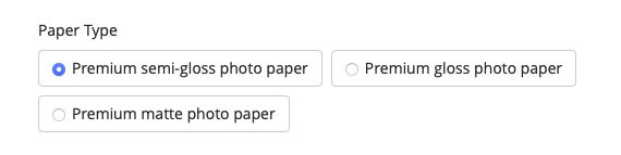 Screenshot showing paper type selection